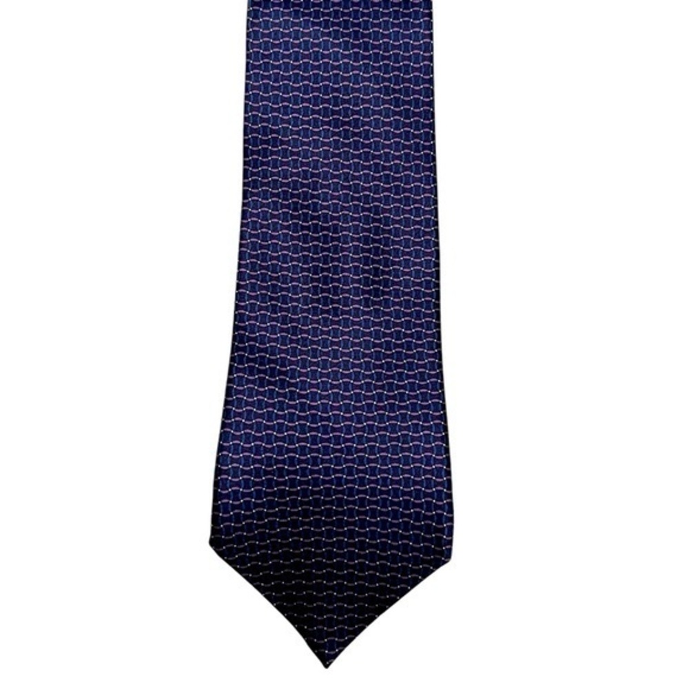 VENTURA Satin Silk Tie, Purple & Navy Wavy Links, 3-1/4” Wide, USA Made